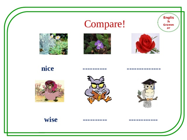 English Grammar Compare! nice ---------- --------------  wise ---------- ------------ 