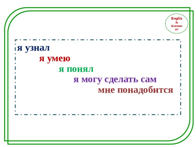 English Grammar я узнал  я умею  я понял  я могу сделать сам  мне понадобится  