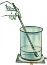 Стеклянная палочка в воде. Раствор соли размешивают стеклянной палочкой. Растворение смеси песка и соли в воде. Химический стакан с водой. Стеклянная палочка для перемешивания.