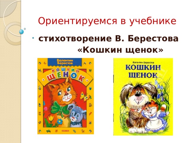 Кошкин щенок стихотворение. Кошкин щенок Берестов. В.Берестова "Кошкин щенок". Кошкин щенок стихотворение Берестова.