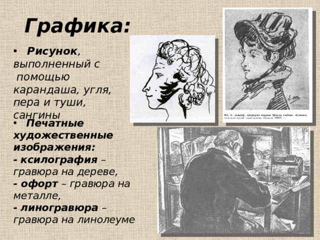 Как называется рисунок выполненный карандашом углем тушью или краской одного цвета