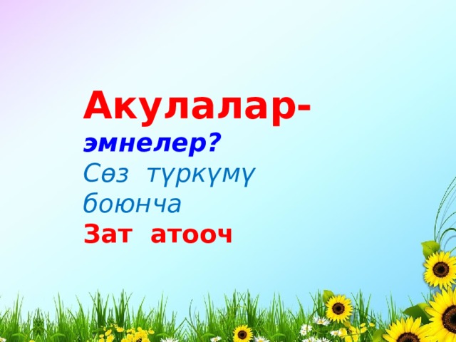 Акулалар- эмнелер? Сөз түркүмү боюнча  Зат атооч 