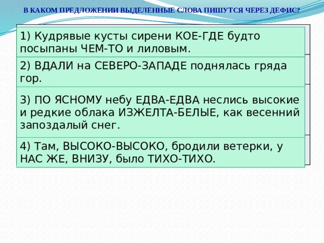 В какой строчке все слова пишутся через дефис юго запад трудодень блок схема