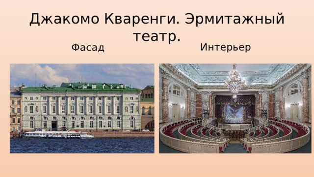 Джакомо Кваренги. Эрмитажный театр. Интерьер Фасад 