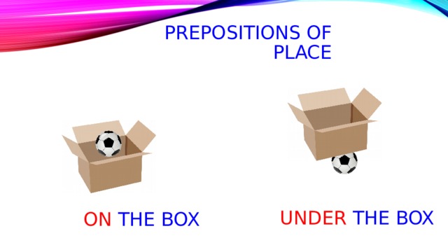 Prepositions of place under the box On the box 