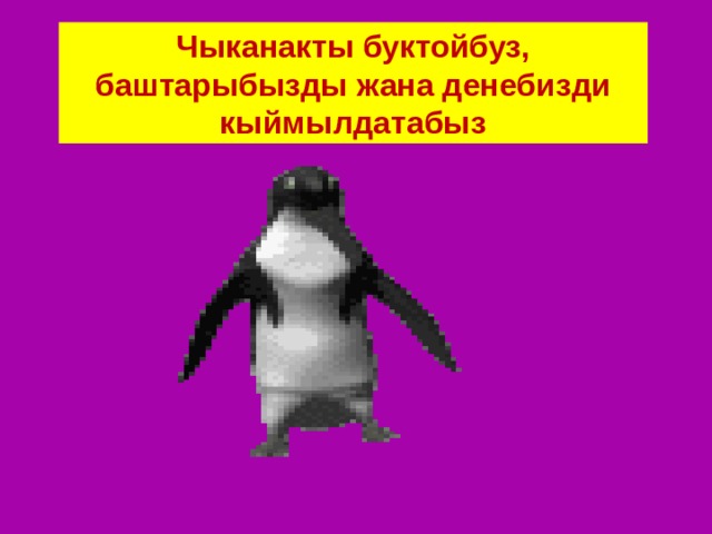 Чыканакты буктойбуз, баштарыбызды жана денебизди кыймылдатабыз 