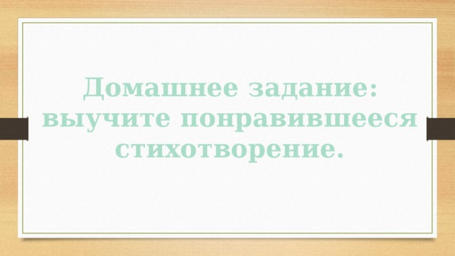 Домашнее задание:  выучите понравившееся стихотворение. 