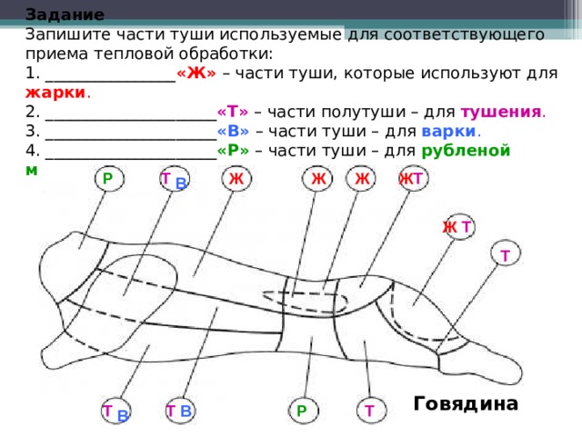 Части туши говядины схема