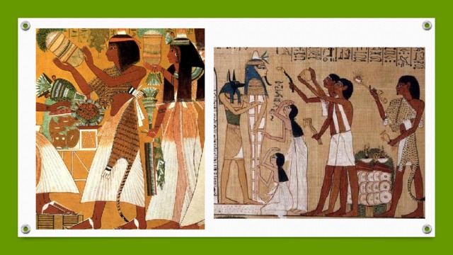 Жрецы в Древнем Египте носили иной костюм. Их наряд состоял из прекрасной шкуры леопарда, которую они надевали во время богослужения. Верховного жреца отличали серебряные звезды, украшавшие его одежду. Чиновники чаще всего носили удлиненный передник, парик и, так же как и фараон, ожерелье и искусственную бороду. Однако борода чиновников не должна была превышать определенную длину. Знаком отличия знатных людей Древнего Египта служило опахало, которое делалось из белых страусовых перьев.  