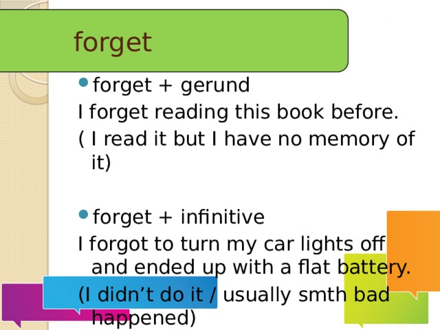 Special cases of different verbs with gerunds and infinitives