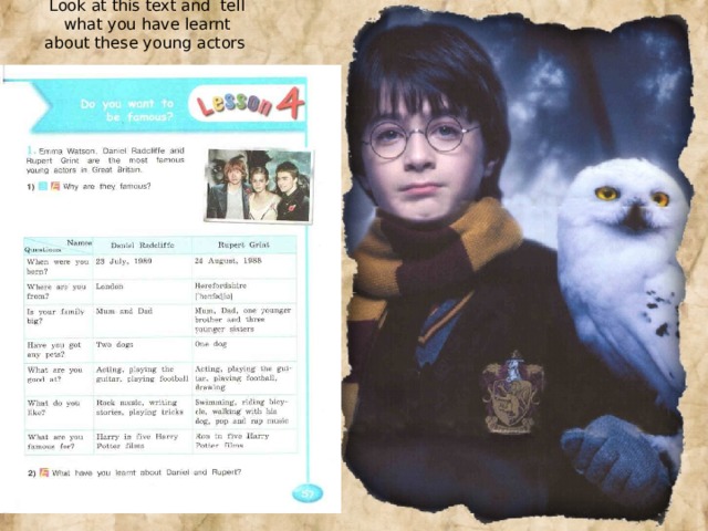 Look at this text and tell what you have learnt about these young actors 