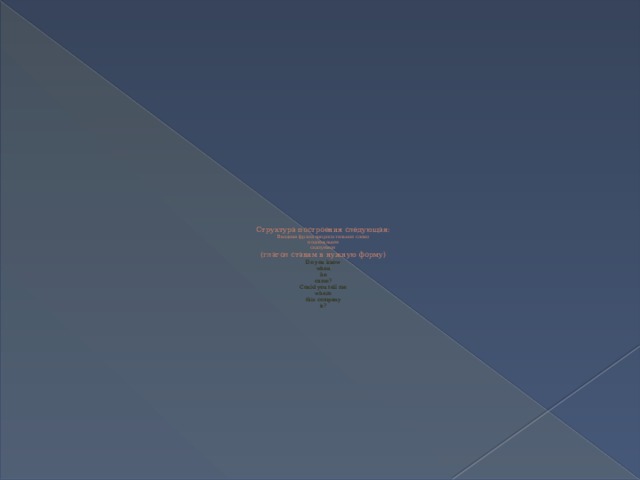 Структура построения следующая:  Вводная фраза вопросительное слово  подлежащее  сказуемое  (глагол ставим в нужную форму)  Do you know  when  he  came?  Could you tell me  where  this company  is?   