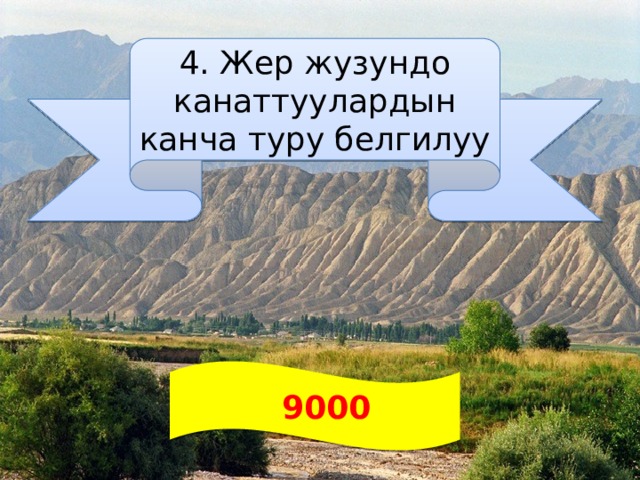 4. Жер жузундо канаттуулардын канча туру белгилуу  9000 