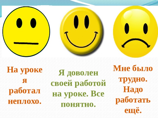 Я доволен своей работой на уроке. Все понятно. Мне было трудно. Надо работать ещё. На уроке я работал неплохо. 