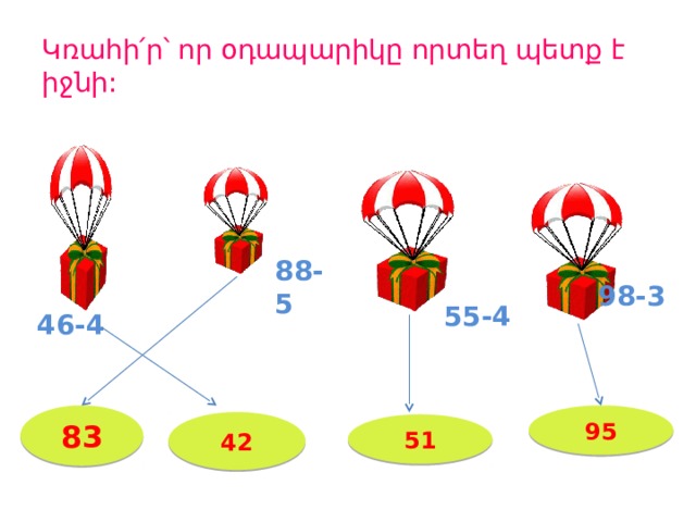 46-4 55-4 98-3 Կռահի՛ր՝ որ օդապարիկը որտեղ պետք է իջնի: 88-5 95 83 42 51 