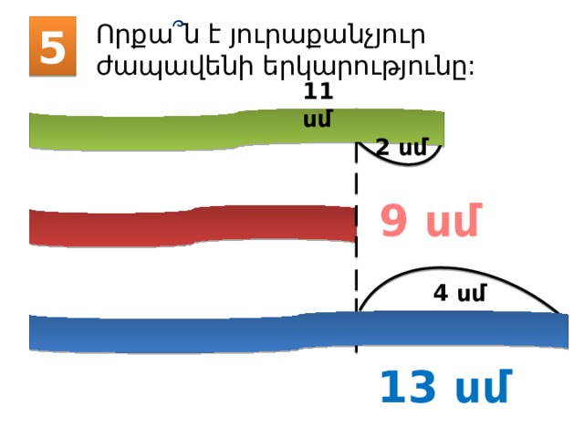 Որքա ՞ ն է յուրաքանչյուր ժապավենի երկարությունը: 5 11 սմ 2 սմ 9 սմ 4 սմ 13 սմ 