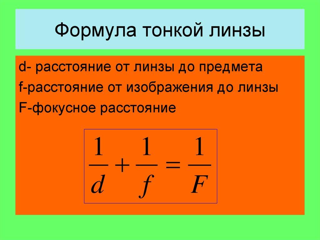 Расстояние от изображения предмета до линзы формула