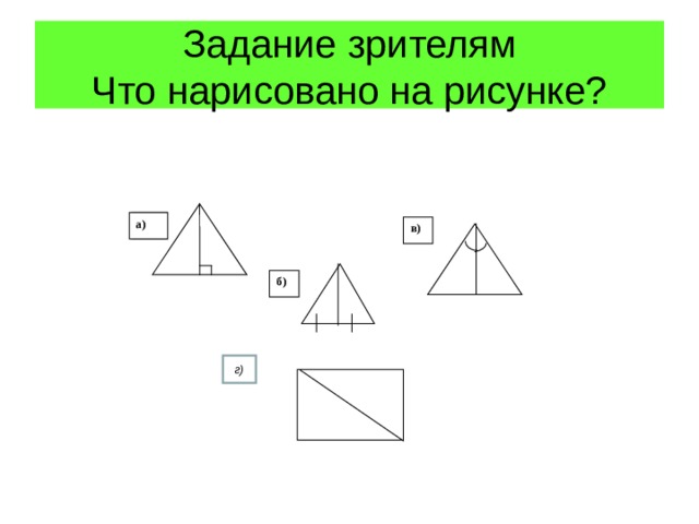 Задание зрителям  Что нарисовано на рисунке? а) а) в) б) г)