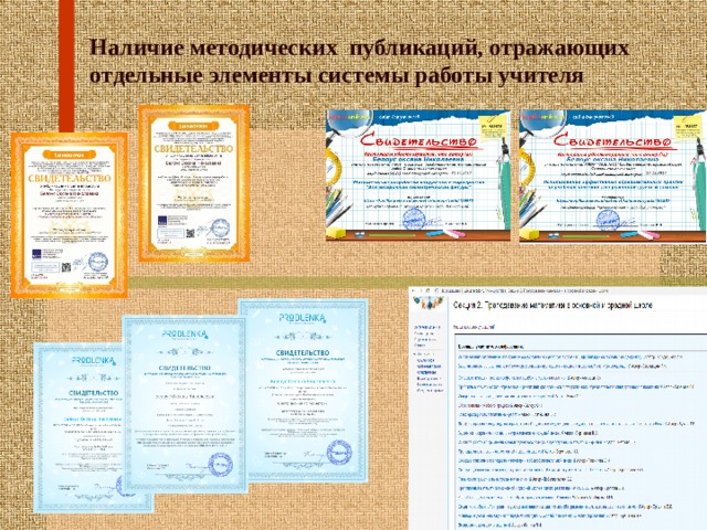 Наличие методических публикаций, отражающих отдельные элементы системы работы учителя 