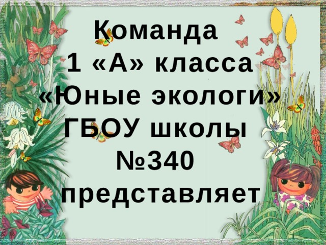 Команда  1 «А» класса  «Юные экологи»  ГБОУ школы  №340  представляет  