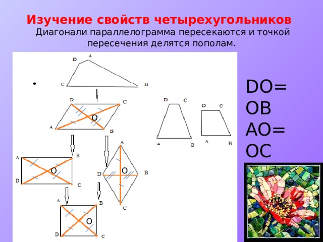 Диагонали прямоугольника точкой пересечения делятся пополам рисунок
