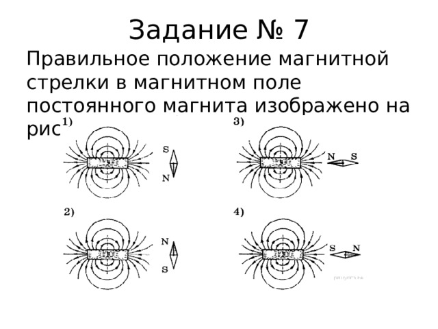 Ученик изобразил рисунок расположения магнитных стрелок. Положение магнитной стрелки в магнитном поле постоянного магнита. Правильное положение магнитной стрелки.