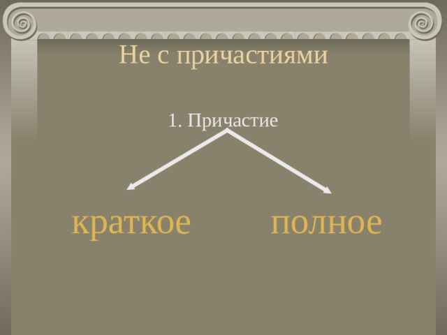 Не с причастиями    1. Причастие краткое  полное