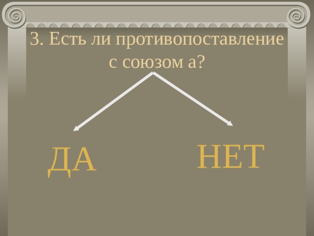 3. Есть ли противопоставление с союзом а? НЕТ ДА