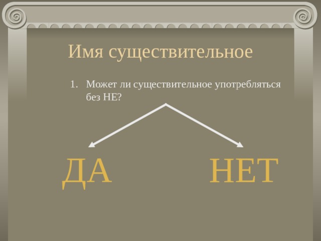 Имя существительное Может ли существительное употребляться без НЕ? ДА НЕТ