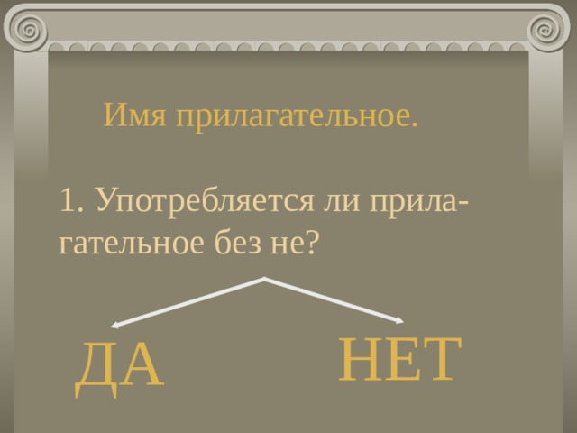 Имя прилагательное.    1. Употребляется ли прила-гательное без не? НЕТ  ДА