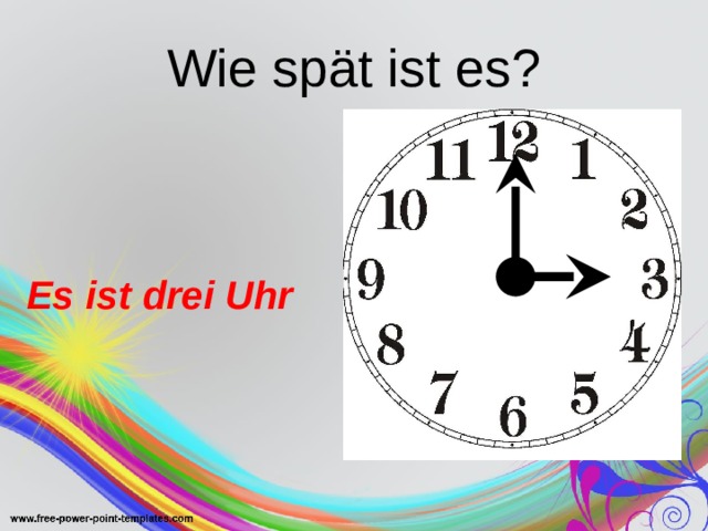 Wie spät ist es? Es ist drei Uhr 