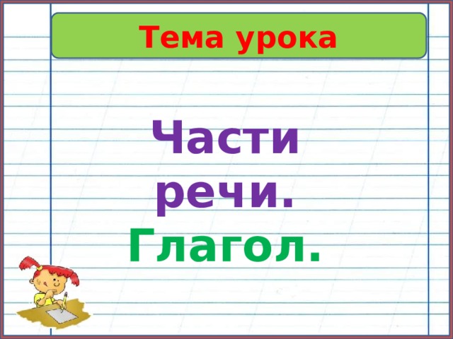 Тема урока Части речи. Глагол. 