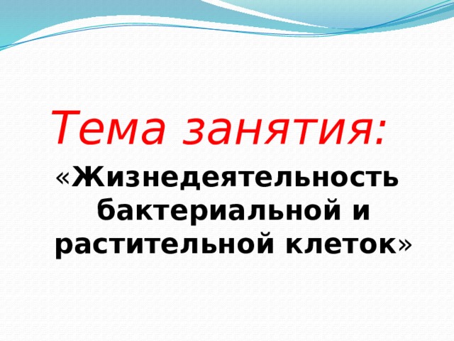 Тема занятия: « Жизнедеятельность бактериальной и растительной клеток »