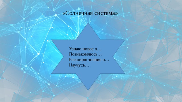 «Солнечная система» Узнаю новое о… Познакомлюсь… Расширю знания о… Научусь… 