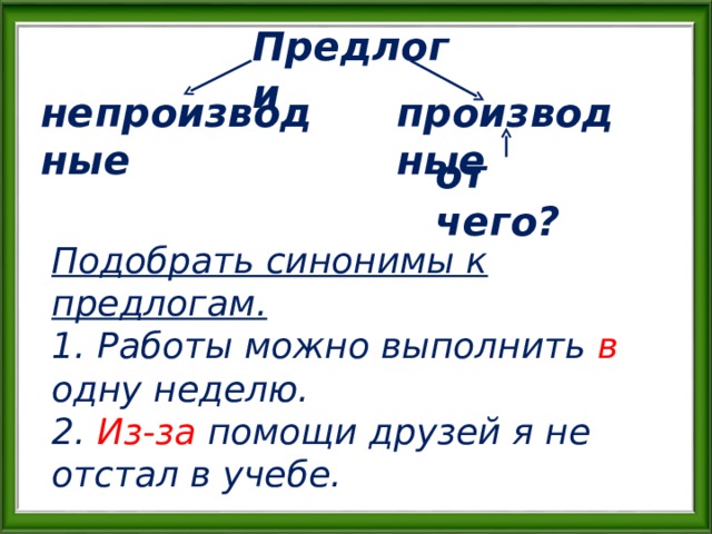 Презентация по русскому языку 7 класс производные и непроизводные предлоги