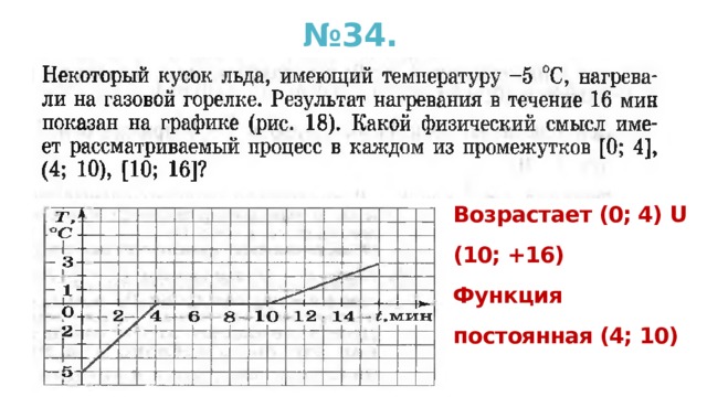 № 34. Возрастает (0; 4) U (10; +16) Функция постоянная (4; 10)  