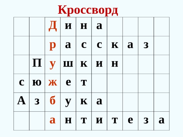 Кроссворд Д П р и с н А у ю а ж с а з ш с к е б и а т к у н к н а а т з и т е з а 