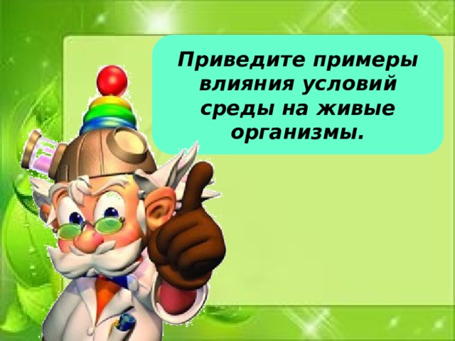 Приведите примеры влияния условий среды на живые организмы. 