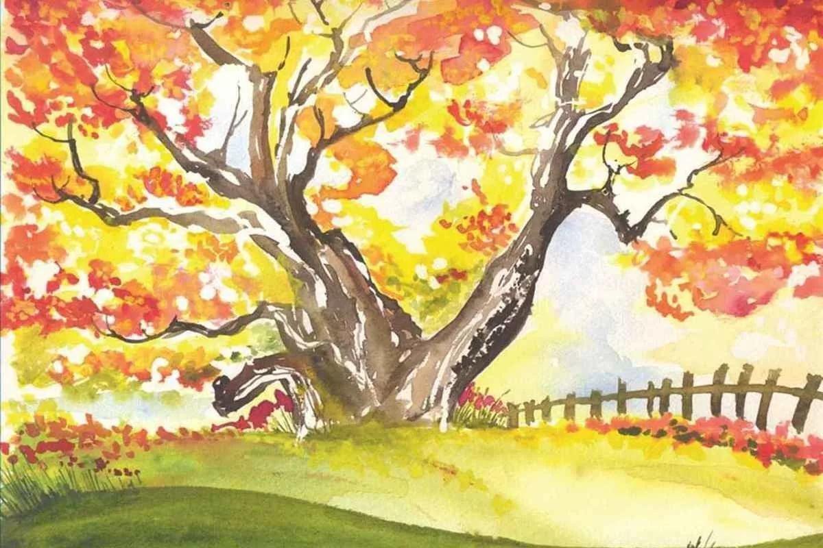 Пейзаж 2 класс. Рисунок осень. Краски осени рисунок. Рисование осеннего пейзажа. Детский рисунок на тему осень.