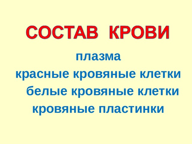 плазма красные кровяные клетки белые кровяные клетки кровяные пластинки 