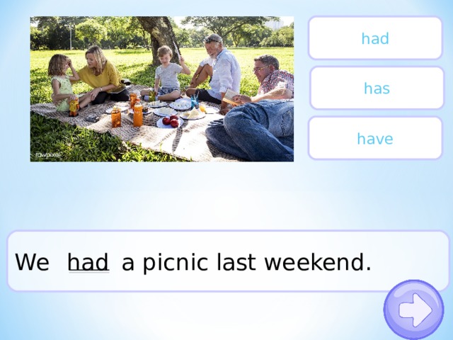 had has have We a picnic last weekend. had 