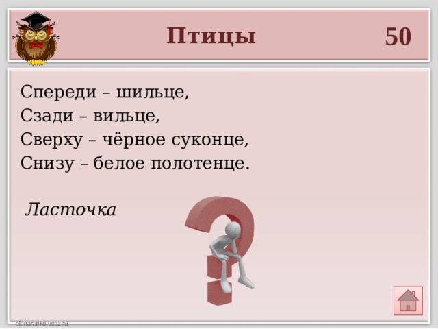 Ласточка 50 Птицы Спереди – шильце, Сзади – вильце, Сверху – чёрное суконце, Снизу – белое полотенце. 