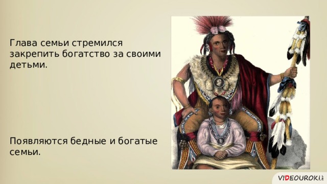 Глава семьи стремился закрепить богатство за своими детьми. Появляются бедные и богатые семьи. 