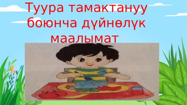 Туура тамактануу боюнча дүйнөлүк маалымат 