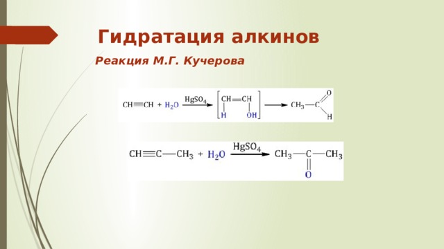 Гидратация алкинов   Реакция М.Г. Кучерова 