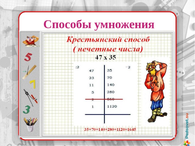 Крестьянский способ умножения. Нестандартные способы умножения. Старинные способы умножения.