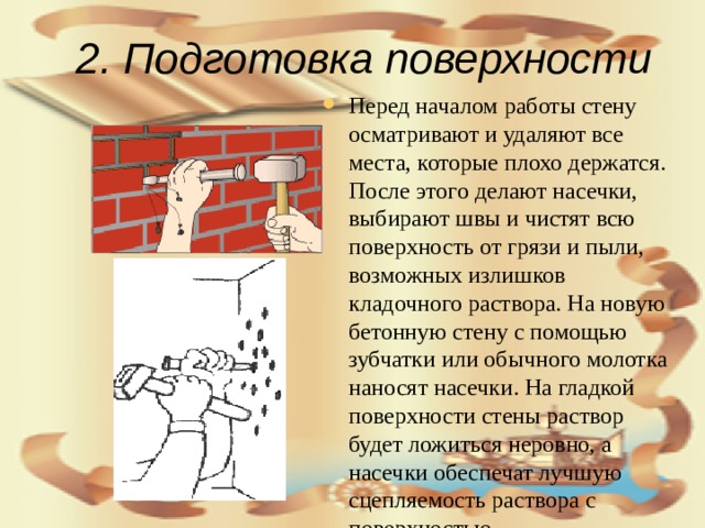 Построение схемы организации рабочего места при подготовке поверхностей под оштукатуривание