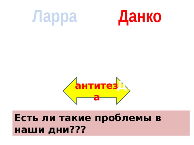 Ларра и Данко Найдите портрет Ларры Найдите портрет Данко антитеза Есть ли такие проблемы в наши дни???  