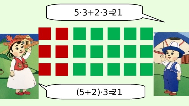 5·3+2·3= 21 (5+2)·3= 21 