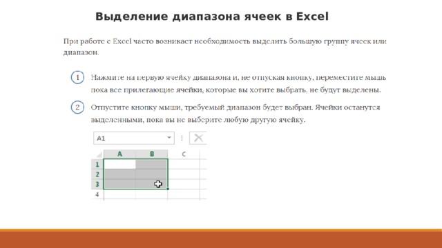 Выделение диапазона ячеек в Excel 